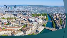  Presentation with financial center - Presentation design consisting of aerial-view-of-limmat-river background and a light blue colored foreground