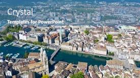  Presentation with financial center - PPT layouts with aerial-view-of-limmat-river background and a teal colored foreground