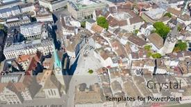  Presentation with financial center - Theme having aerial-view-of-limmat-river background and a light gray colored foreground