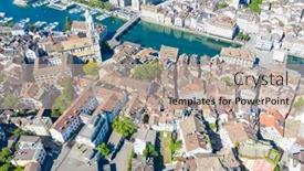  Presentation with financial center - Slide deck featuring aerial-view-of-limmat-river background and a mint green colored foreground