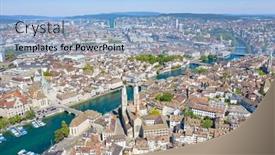  Presentation with financial center - Slide set consisting of aerial-view-of-limmat-river background and a light blue colored foreground