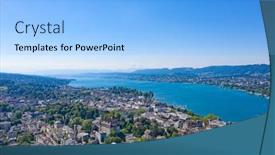  Presentation with financial center - Colorful slide set enhanced with aerial-view-of-limmat-river backdrop and a light blue colored foreground