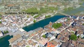  Presentation with financial center - Slide set featuring aerial-view-of-limmat-river background and a seafoam green colored foreground