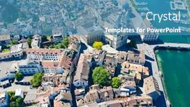  Presentation with financial center - Cool new slide deck with aerial-view-of-limmat-river backdrop and a teal colored foreground