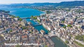  Presentation with financial center - PPT theme enhanced with aerial-view-of-limmat-river background and a gray colored foreground
