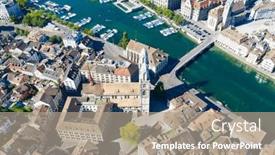  Presentation with financial center - PPT theme featuring aerial-view-of-limmat-river background and a coral colored foreground