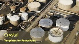  Presentation with oil tanks - Colorful presentation theme enhanced with aerial view of liquid storage tanks in los angeles california oil refinery backdrop and a tawny brown colored foreground