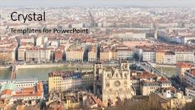  Presentation with france - Audience pleasing PPT theme consisting of aerial view of lyon france backdrop and a mint green colored foreground