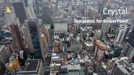  Presentation with manhattan - Amazing PPT theme having aerial-view-of-manhattan-skyscrapers backdrop and a gray colored foreground