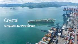  Presentation with import export - Theme with aerial-view-of-manufacturing-logistics background and a teal colored foreground