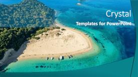  Presentation with zakynthos - PPT layouts consisting of aerial-view-of-marathonisi-island background and a teal colored foreground