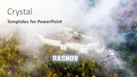  Presentation with medieval church - PPT theme enhanced with aerial-view-of-medieval-rasnov background and a white colored foreground
