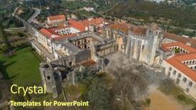  Presentation with christ - Slide deck having aerial-view-of-monastery-convent background and a tawny brown colored foreground