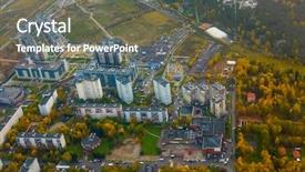  Presentation with city of chicago aerial view - Amazing slide deck having aerial view of multi storey backdrop and a  colored foreground