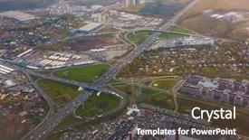  Presentation with city of chicago aerial view - PPT theme featuring aerial view of multi storey background and a  colored foreground