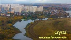  Presentation with city of chicago aerial view - Amazing PPT theme having aerial view of multi storey backdrop and a  colored foreground