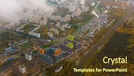  Presentation with city of chicago aerial view - Slide deck consisting of aerial view of multi storey background and a  colored foreground