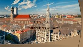  Presentation with town hall - Slides enhanced with aerial-view-of-munchen-new background and a coral colored foreground