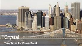  Presentation with brooklyn buildings - PPT layouts with aerial view of new york city's manhattan bridge with brooklyn bridge and manhattan buildings in background background and a gray colored foreground