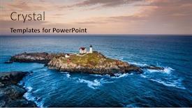  Presentation with lighthouse - Colorful PPT theme enhanced with aerial-view-of-nubble-lighthouse backdrop and a soft green colored foreground