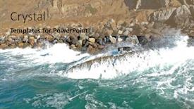 Presentation with rocky ocean coast - Slides having aerial view of ocean waves and fantastic rocky coast background and a coral colored foreground