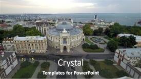  Presentation with opera - Audience pleasing presentation theme consisting of aerial view of odessa opera and ballet theater backdrop and a dark gray colored foreground