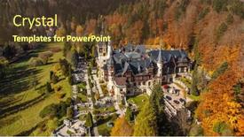  Presentation with kings - Slide set featuring aerial-view-of-peles-castle background and a tawny brown colored foreground