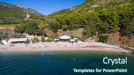  Presentation with croatia - Slide set enhanced with aerial view of people at beach on vis island in komiza town croatia background and a ocean colored foreground