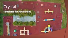 Presentation with element - Audience pleasing PPT theme consisting of aerial view of playgrounds in garden element of design backdrop and a tawny brown colored foreground