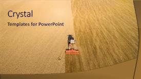  Presentation with tractor - PPT theme enhanced with aerial view of ploughed field background and a yellow colored foreground