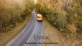  Presentation with road bus - Audience pleasing PPT theme consisting of aerial-view-of-road backdrop and a coral colored foreground