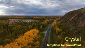  Presentation with golden yellow - PPT layouts having aerial-view-of-road background and a tawny brown colored foreground