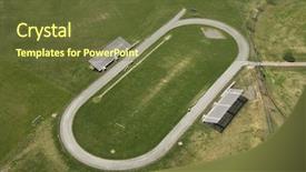  Presentation with college running track hurdle - Amazing slides having aerial view of running track backdrop and a tawny brown colored foreground