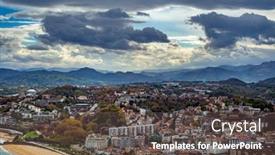  Presentation with spain - PPT theme enhanced with aerial-view-of-san-sebastian background and a dark gray colored foreground