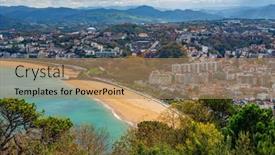  Presentation with spain - Amazing slide deck having aerial-view-of-san-sebastian backdrop and a coral colored foreground