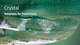  Presentation with greece blue - PPT theme featuring aerial-view-of-sandy-beach background and a ocean colored foreground