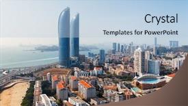  Presentation with festival china town - PPT layouts enhanced with aerial view of shimao twin background and a light blue colored foreground