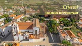  Presentation with medieval church - PPT theme consisting of aerial-view-of-silves-town background and a violet colored foreground