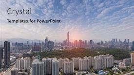  Presentation with skyline - Presentation design consisting of aerial-view-of-skyline background and a light blue colored foreground