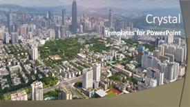  Presentation with skyline - PPT layouts having aerial-view-of-skyline background and a light blue colored foreground