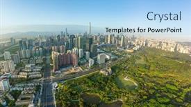 Presentation with skyline - Slide deck consisting of aerial-view-of-skyline background and a light blue colored foreground
