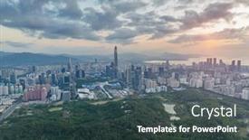 Presentation with skyline - PPT theme featuring aerial-view-of-skyline background and a tawny brown colored foreground