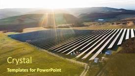  Presentation with solar farm - Amazing PPT theme having aerial-view-of-solar-panels backdrop and a tawny brown colored foreground
