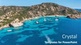  Presentation with speedboat - Presentation theme having aerial-view-of-spargi-island background and a ocean colored foreground