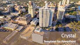  Presentation with city of chicago aerial view - PPT layouts having aerial view of st petersburg background and a coral colored foreground