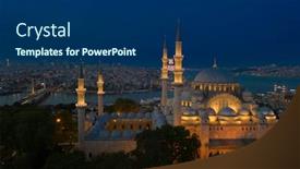  Presentation with mosque - Cool new presentation theme with aerial-view-of-suleymaniye-mosque backdrop and a navy blue colored foreground