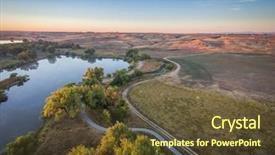  Presentation with ponds - Cool new theme with aerial view of sunrise backdrop and a  colored foreground