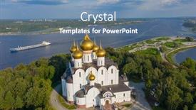  Presentation with aerial - Theme having aerial-view-of-the-assumption background and a seafoam green colored foreground