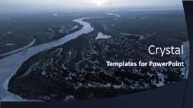  Presentation with winter river - PPT theme having aerial-view-of-the-countryside background and a wine colored foreground