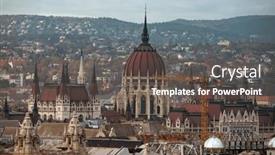  Presentation with foggy - Presentation design having aerial-view-of-the-downtown background and a dark gray colored foreground